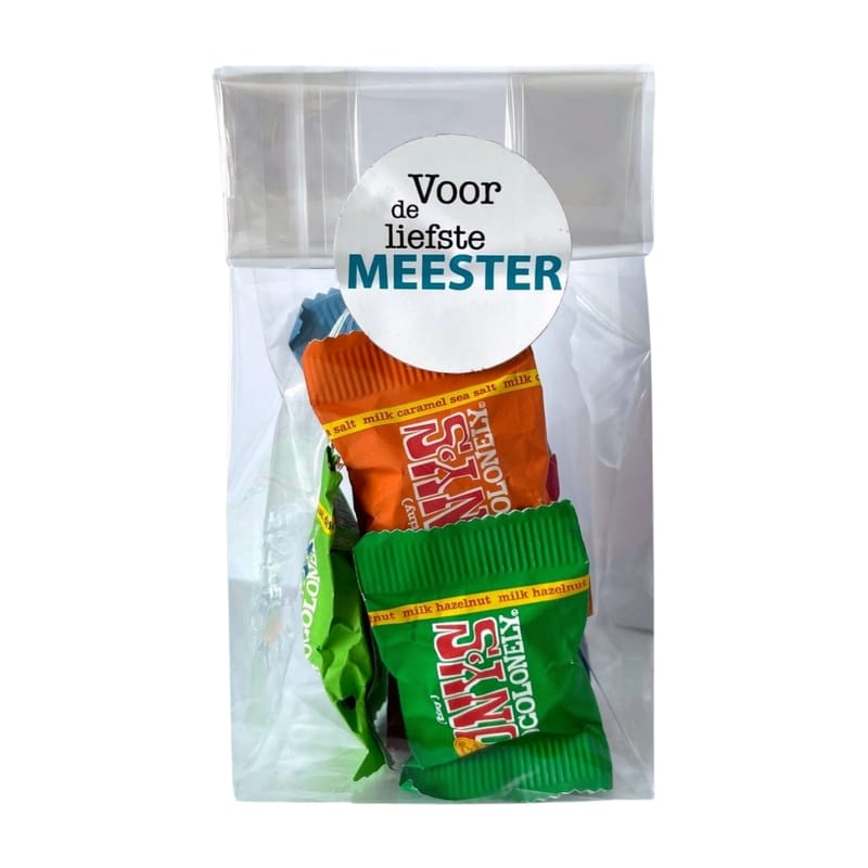 juffencadeau meester einde schooljaar online bestellen goedkoop snel in huis traktaties online basisschool juf meester afscheid zomervakantie Liefste Meester Mini Tony Chocolonely
